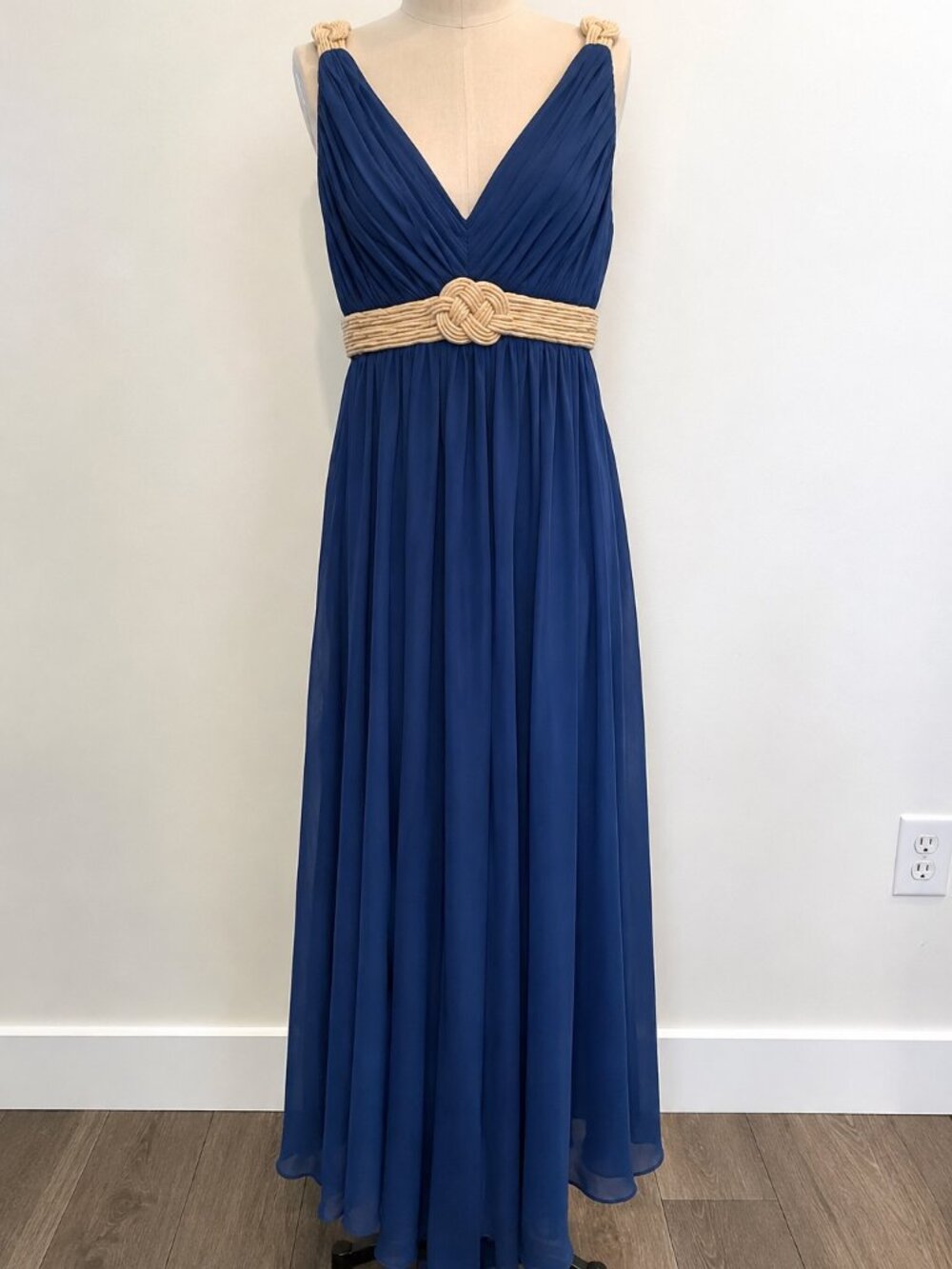 Royal Blue Grecian Chiffon Formal Maxi Gown by Bari Jae | Empire Waist Size 12